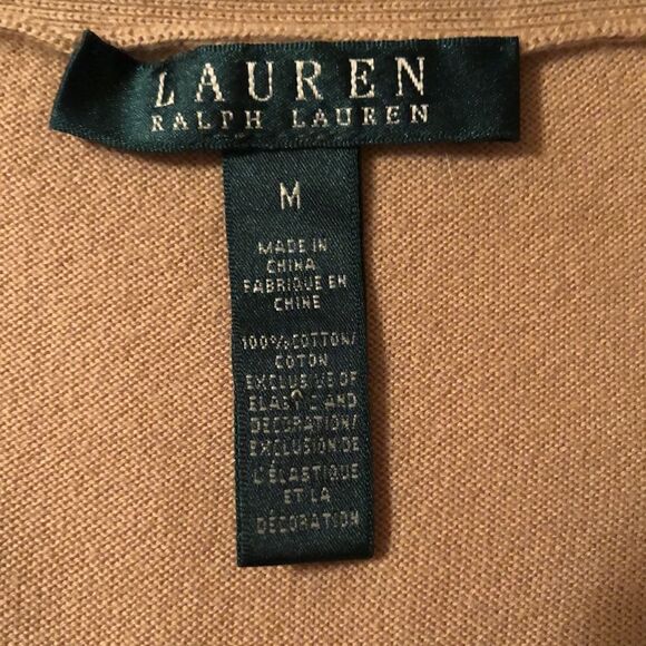 LRL M Tan Brown Five Button Front 💯Cotton Fine Knit Cardigan Sweater - Picture 12 of 16